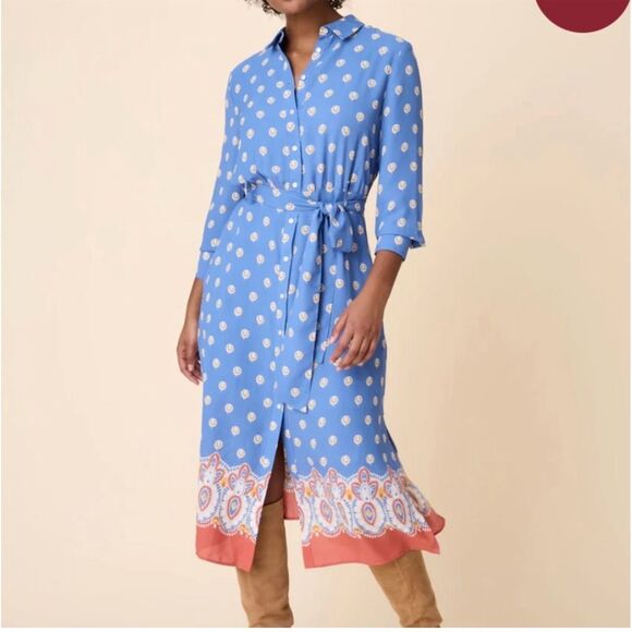 UNTUCKit Women's Midi Shirt Dress Size 4 Blue Block Print Long Sleeve - Picture 1 of 11